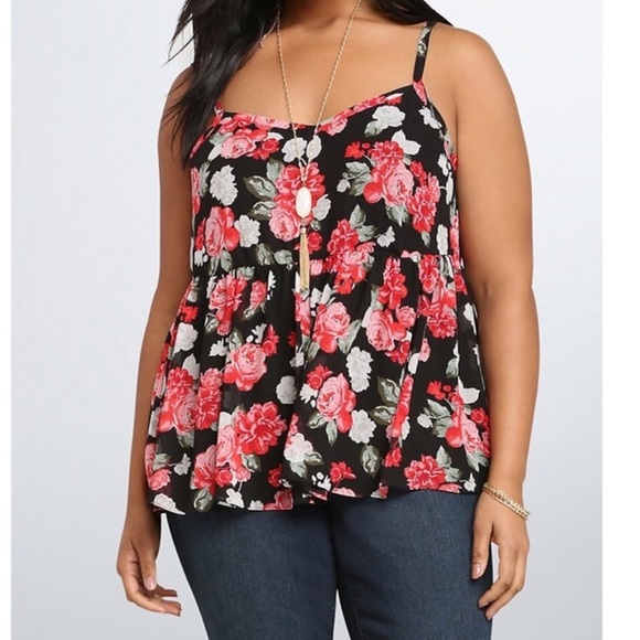 torrid Tops - Torrid Black Red Floral Print Cami Blouse